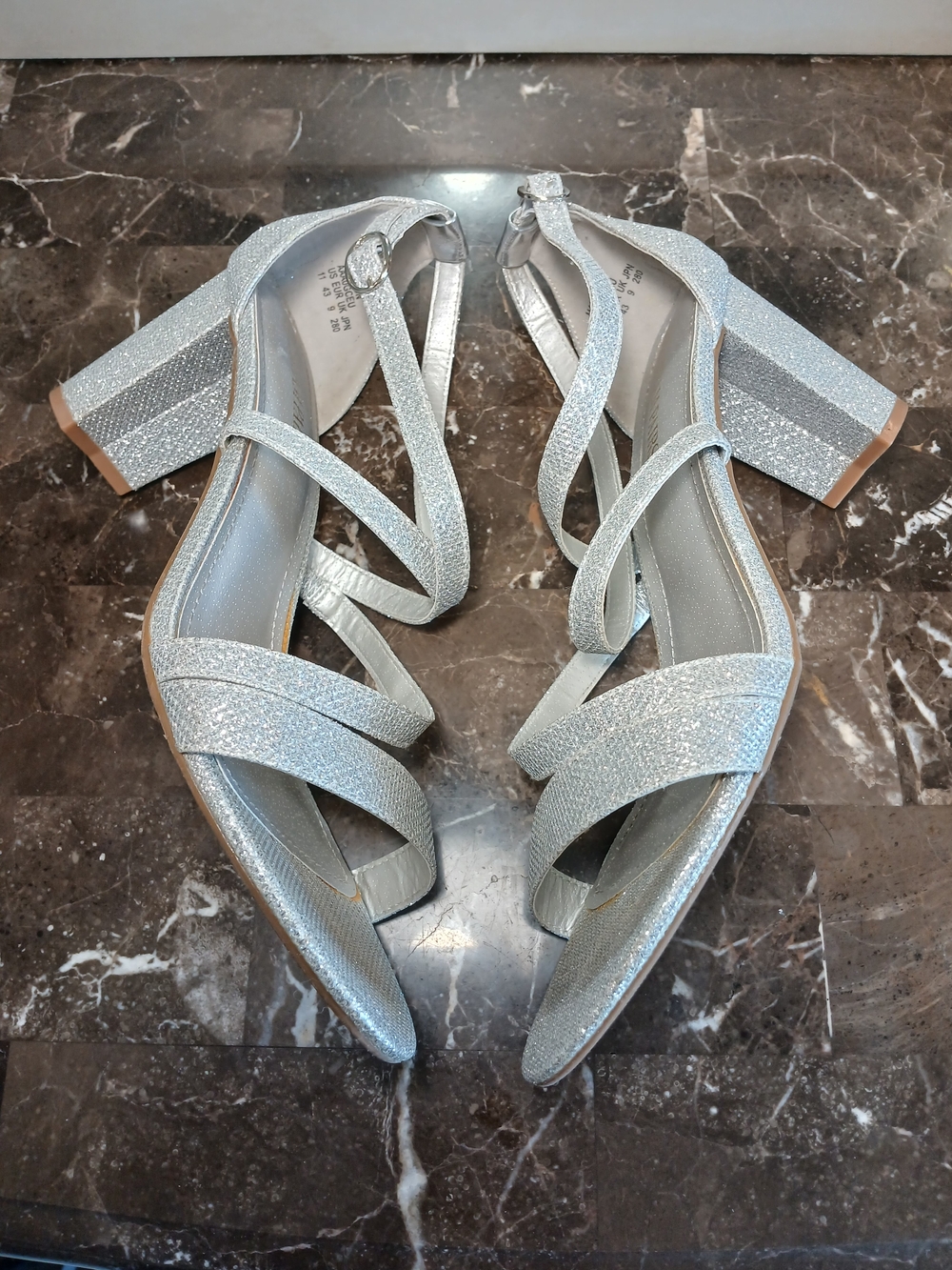 Dream Pairs Silver Glitter Strappy Block Heels